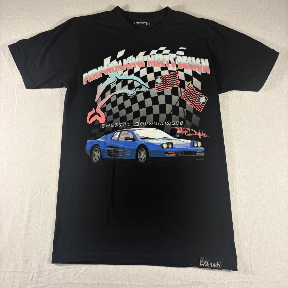Pink Dolphin Motorsports T-Shirt Mens Medium Black Racing Graphic Tee USA Made